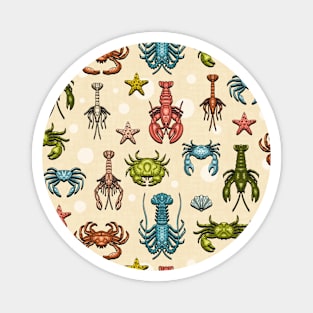 Crabs, Lobsters and Shrimps on Beige Pattern Magnet